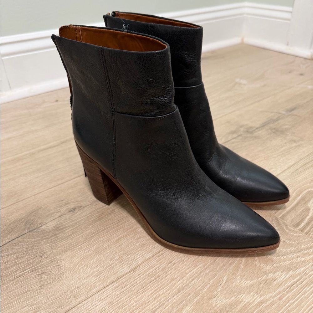 Franco Sarto Black Leather Pointed Ankle Booties
